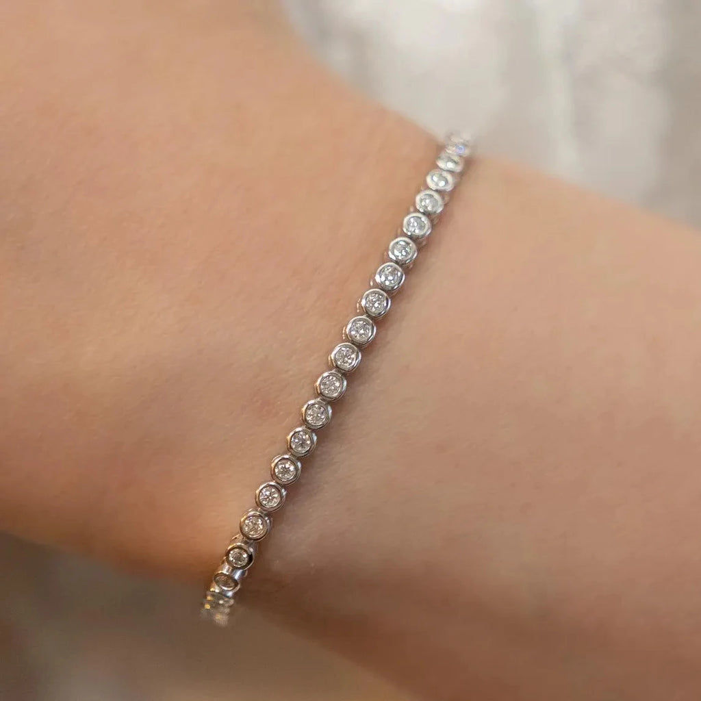 GRA Certified 2mm Moissanite Tennis Bracelet for Women Man 925 Sterling Silver Plated 18k Gold Round Bubble Diamond Bracelets