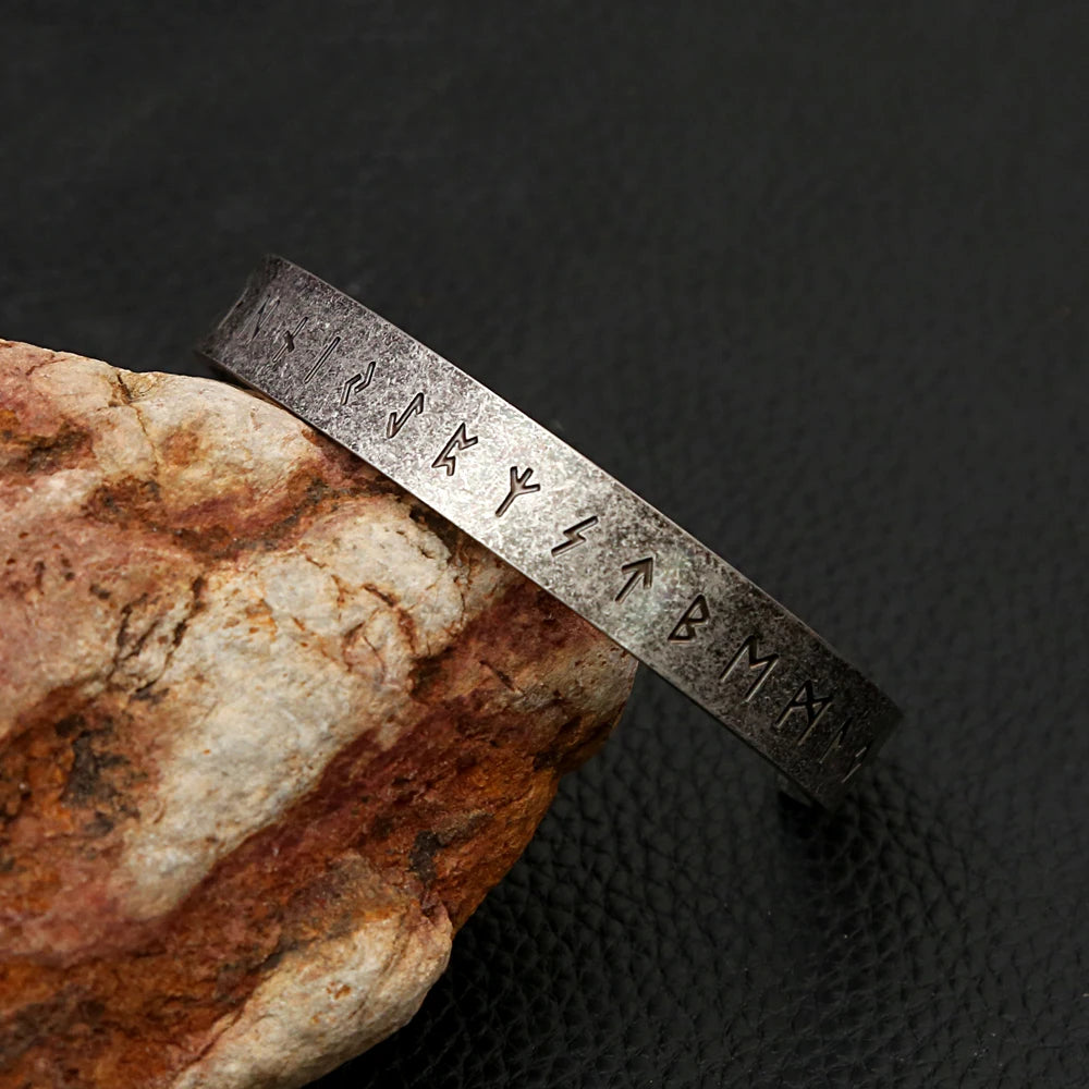 Viking Rune Open Bracelet — 316L Stainless Steel