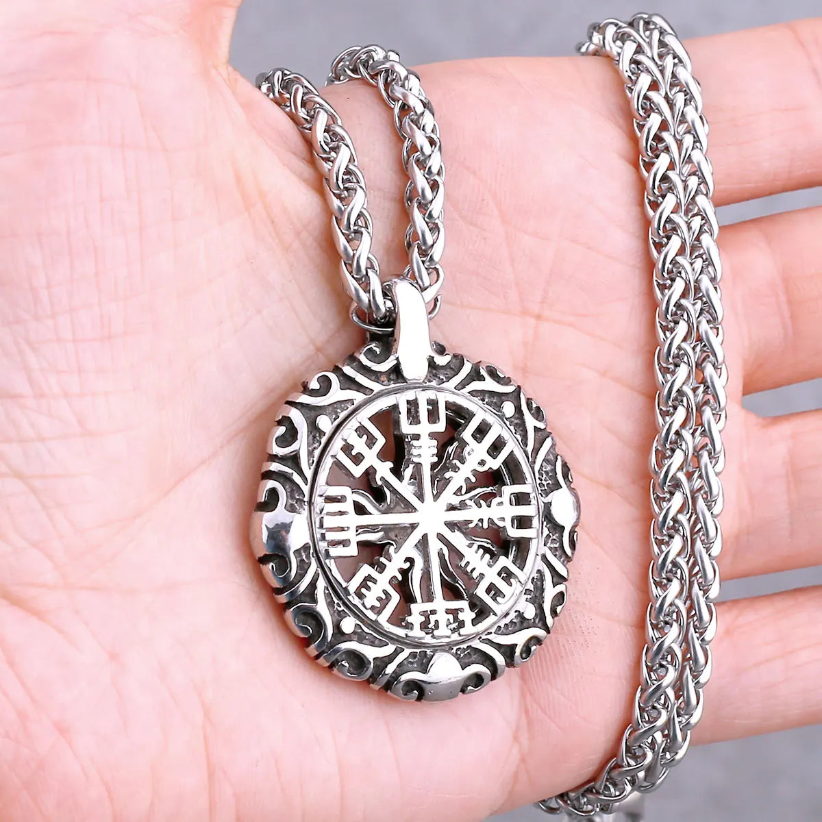 Odin Rune Vegvisir Pendant Necklace — Stainless Steel