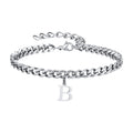 Vnox A-Z Initial Bracelets for Men Women, Never Fade Silver Color Stainless Steel Cuban Chain Bracelet with 26 Letter