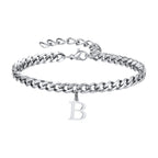 Vnox A-Z Initial Bracelets for Men Women, Never Fade Silver Color Stainless Steel Cuban Chain Bracelet with 26 Letter