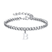 Initial Charm Cuban Stainless Steel Bracelet