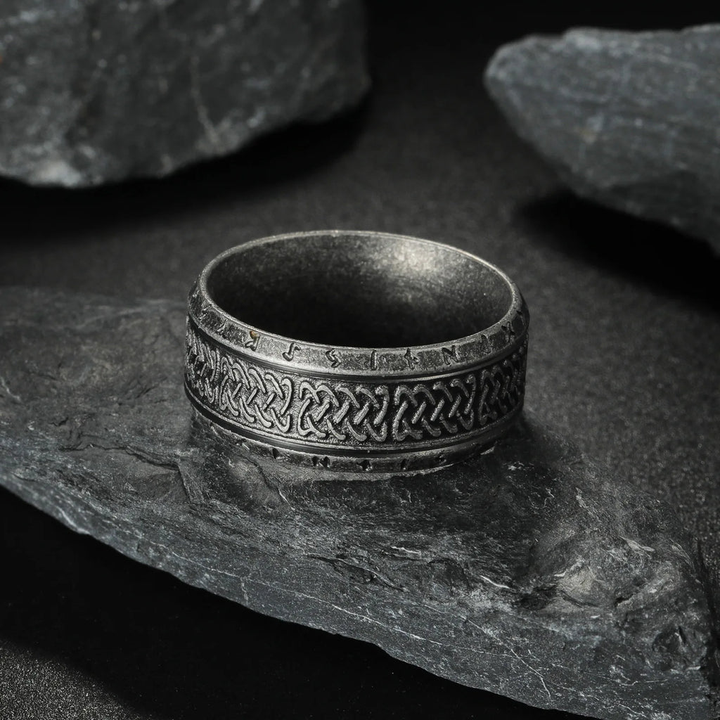 Antique Rune Pattern Engraved Stainless Steel Ring for Men Viking Punk Gothic Edgy Jewelry Mystic Biker Accessories