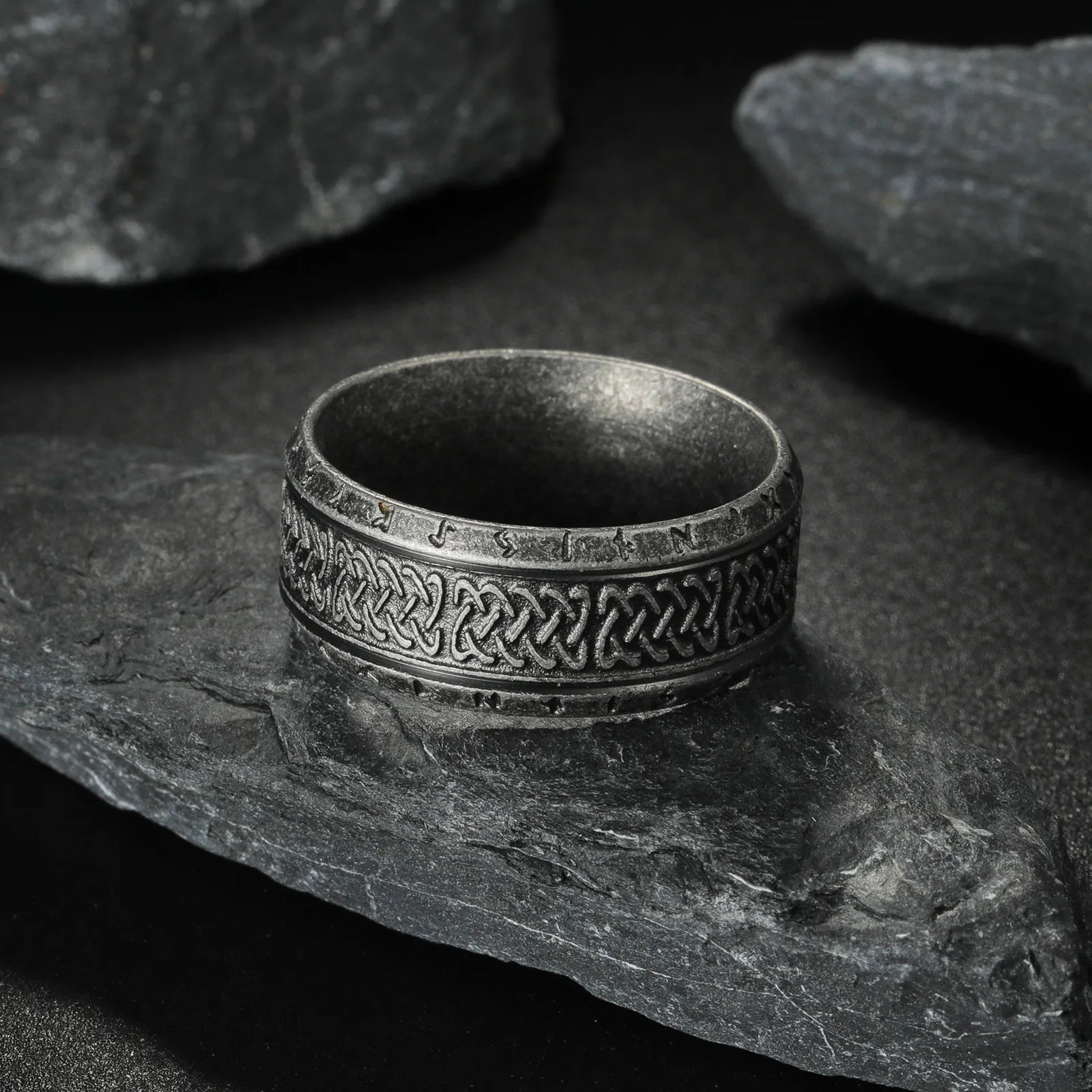 Antique Rune Pattern Engraved Stainless Steel Ring for Men Viking Punk Gothic Edgy Jewelry Mystic Biker Accessories