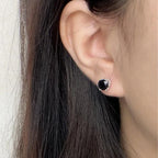 Black Crystal Stud Earrings — Silver