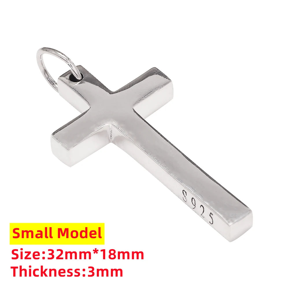 100% Solid S925 Sterling Silver Cross Pendant For Men women smooth High Polishing simple Design Jesus Christ Jewelry Gift