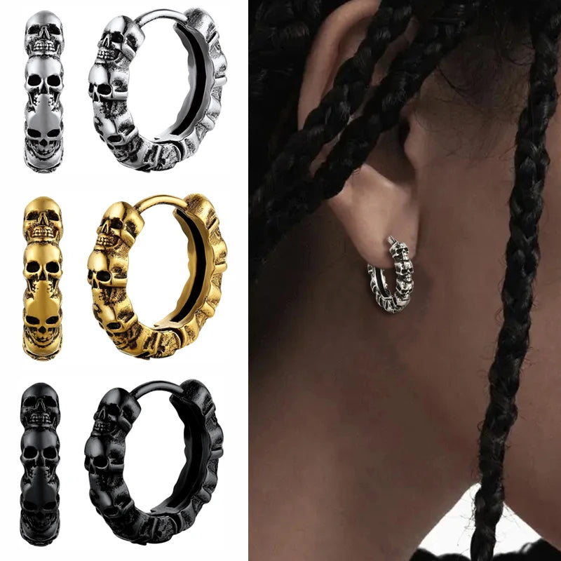 Silver Skull Hoop Earrings Statement