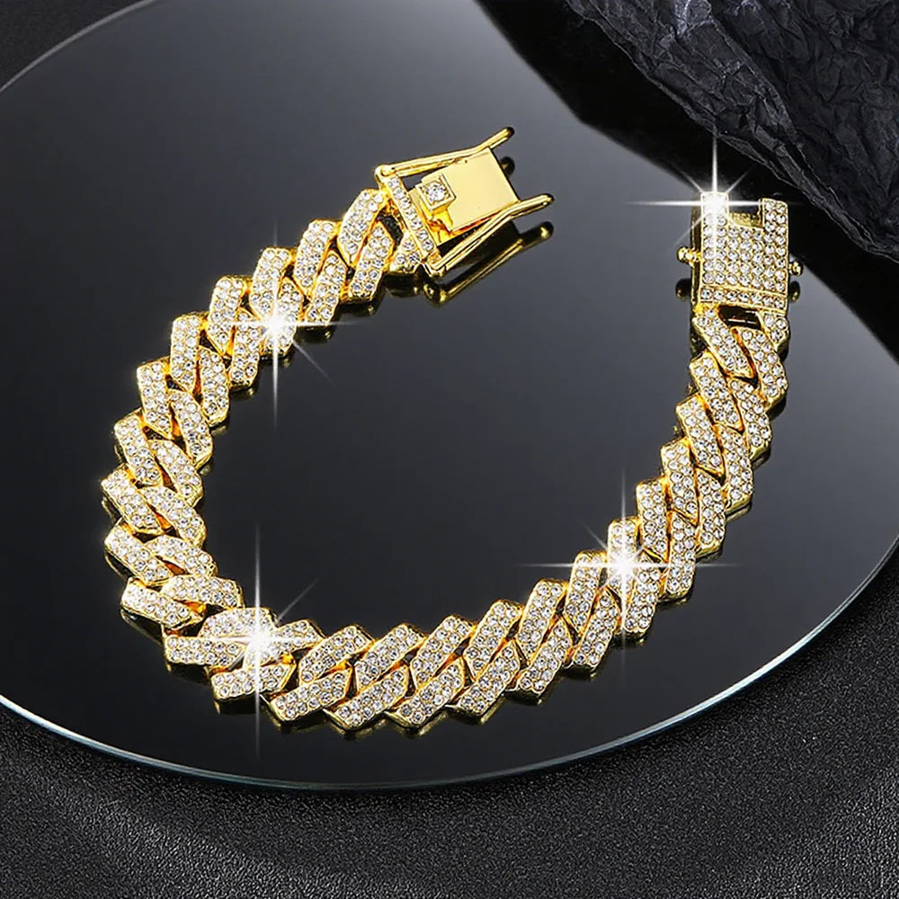 Iced Out Square Cuban Chain 14mm — Gold