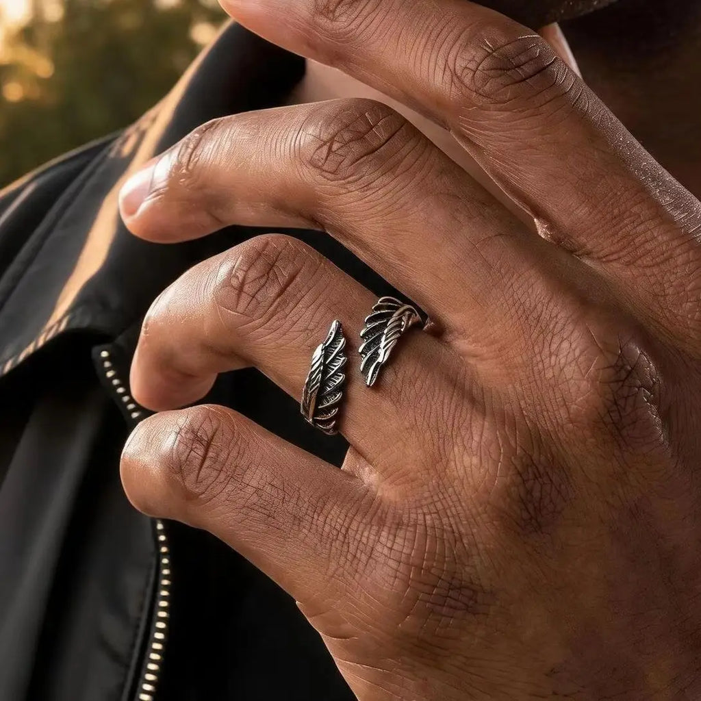 Punk Wings Ring for Men,Vintage Stainless Steel Open Adjustbale Ring,Hip Hop Jewelry for Daily Wear Party Gift