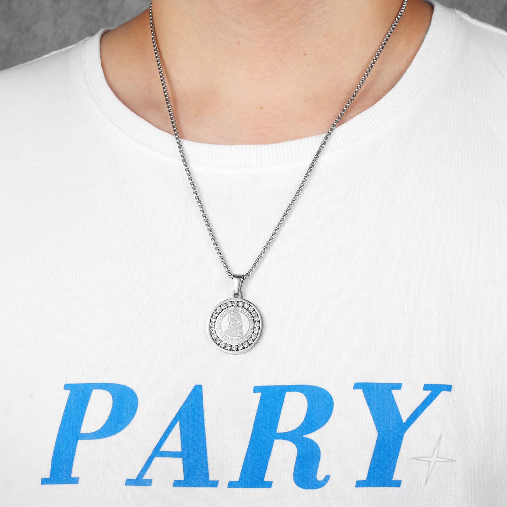 Iced Out Virgin Mary Pendant — Stainless Steel