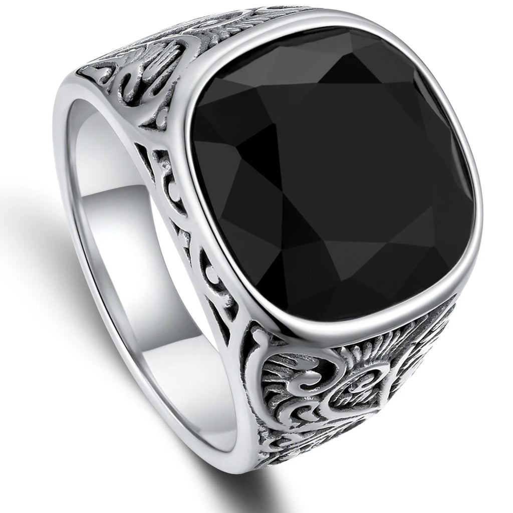 1pc Retro European American Style Men'S 316L Stainless Steel Ring, Fashionable Simple Creative Design, Synthetic Faux