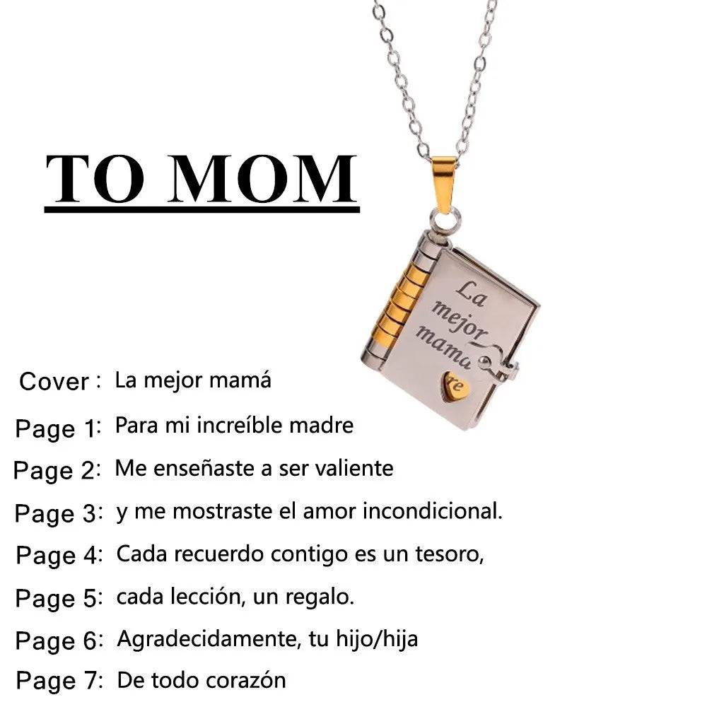 Spanish Granddaughter Book Necklace Engraved Information Heart Locket Pendant Gifts From Grandma Jewelry