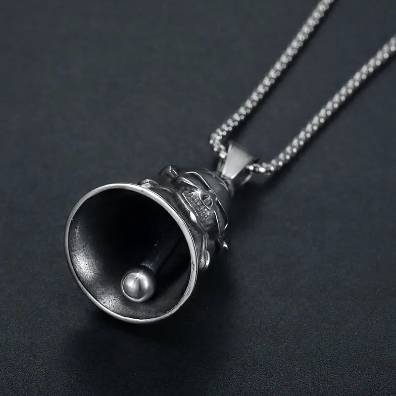 Pirate Skull Moto Bell Pendant Necklace — Gothic Motorcycle Rider
