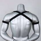 Black Punk Style Adjustable Tightness PU Metal Chain Half Harness Punk Belt Men Top Chest Suspender for Cosplay Party
