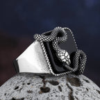 2024 New Good Detail Men's Punk Rock Black Stone Ring With 3D Snake Gothic Style 316L Stainless Steel Biker Anel Movie