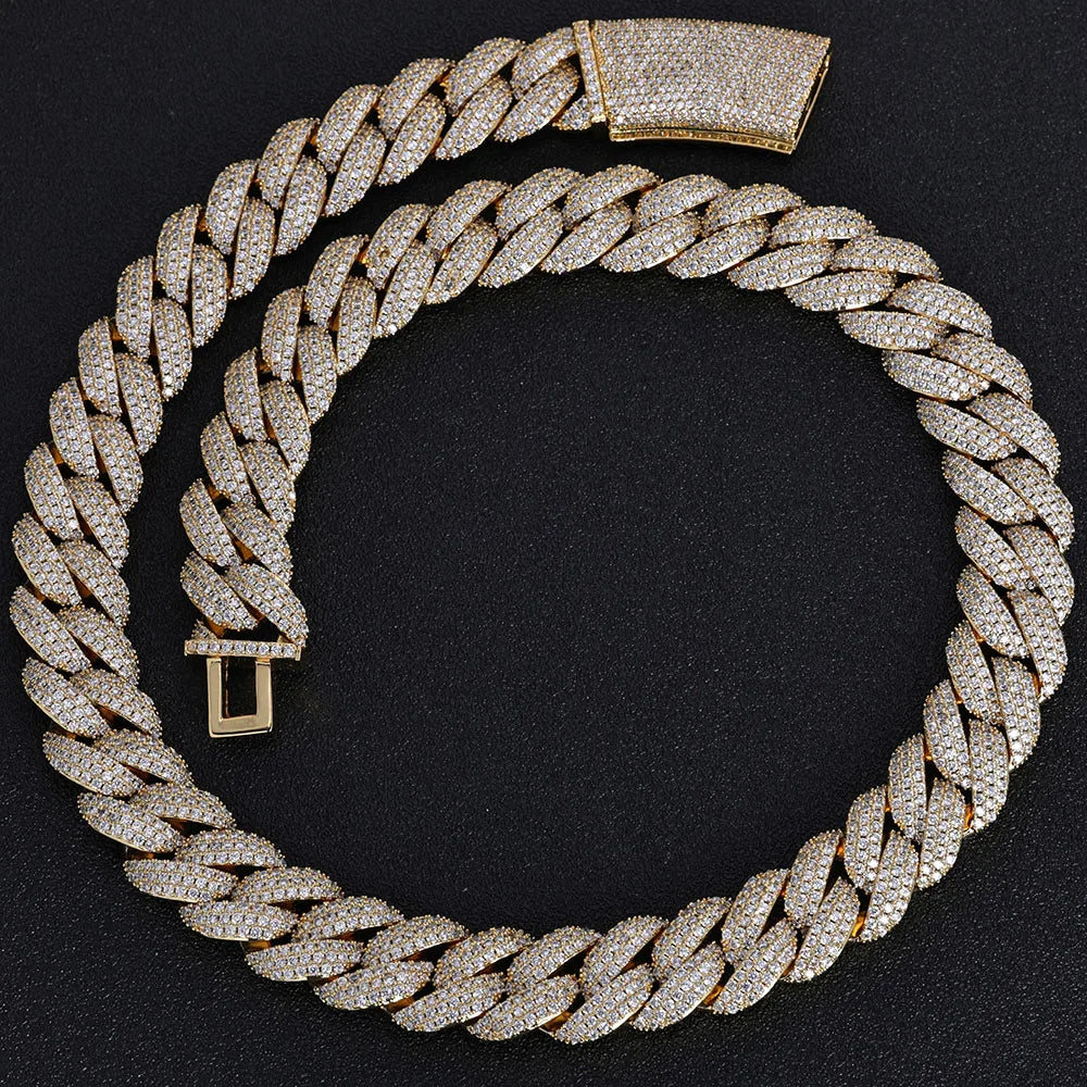 Gold Cuban Chain Necklace Iced Out 18MM 18K