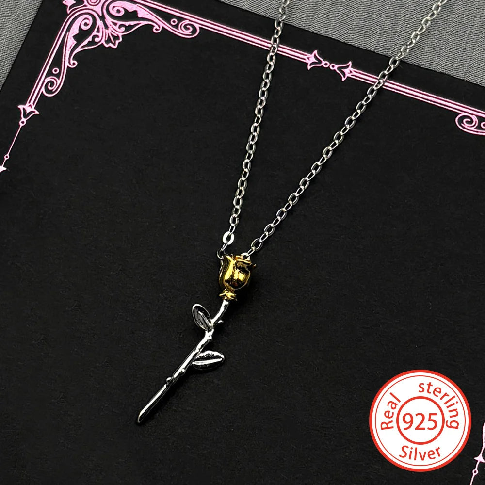 Two-Tone Rose Flower Pendant — 925 Silver