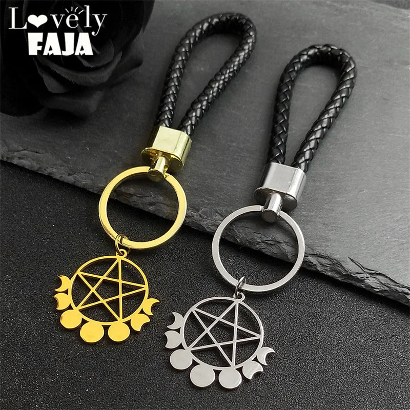 Star Key Gold Pendant Goth Witchcraft Satan Pentagram