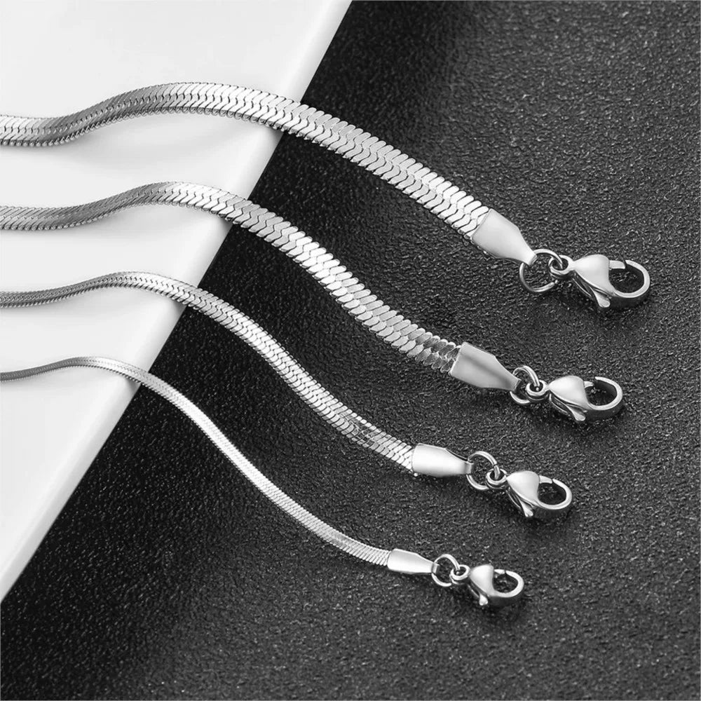 Flat Herringbone Snake Chain Necklace 4mm — Stainless Steel