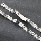 Vintage Stainless Steel Men's Curved Bracelet Natural Stone & Shiny CZ Inlaid Bracelets for Man Fashion Male Hand