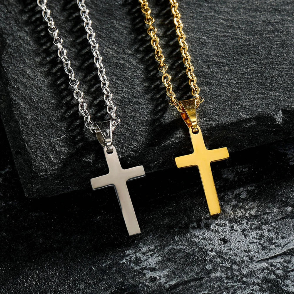 Stainless Steel Cross Pendant Necklace Minimal