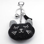 Iced Out Cat Black Pendant Crystal Head Key Alloy
