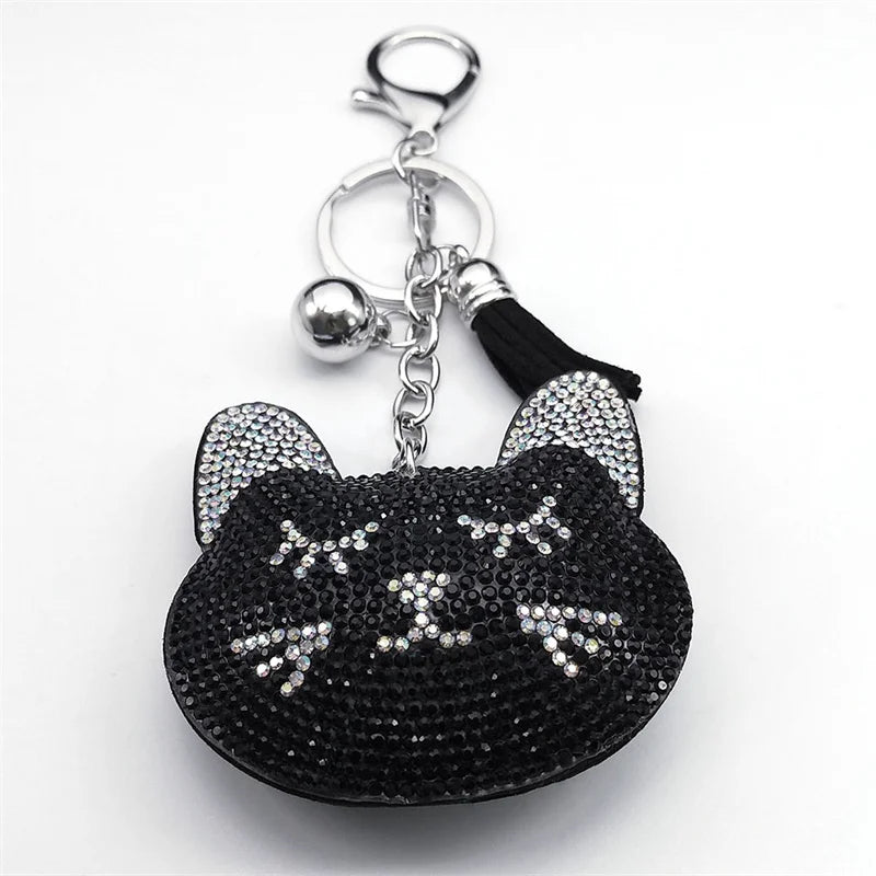 Iced Out Cat Black Pendant Crystal Head Key Alloy