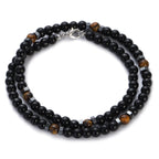 Obsidian Tiger Eye Minimalist Choker Necklace — Black-Tone, 6mm