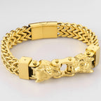 Men's Double Wolf Head Bracelets Stainless Steel Viking Jewelry Punk Rock Bicycle Chain Man Bracelet for Men 8.46" Male