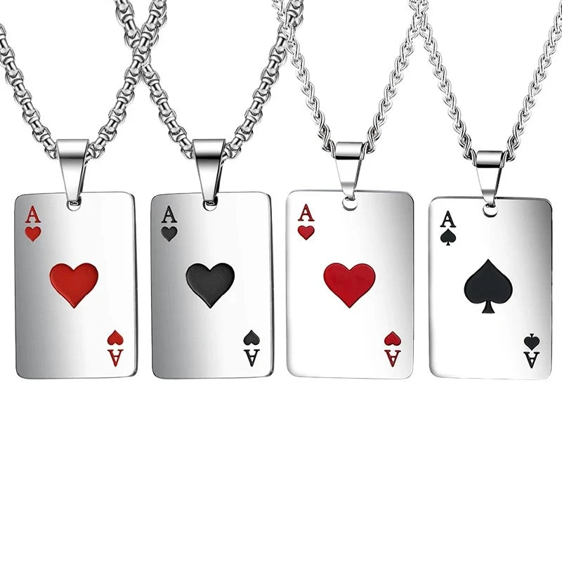 Lucky Ace Playing Card Suit Pendant Necklace — Stainless Steel