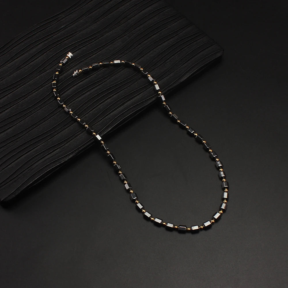 Black Hematite Golden Spacer Beads Necklace for Men and Women