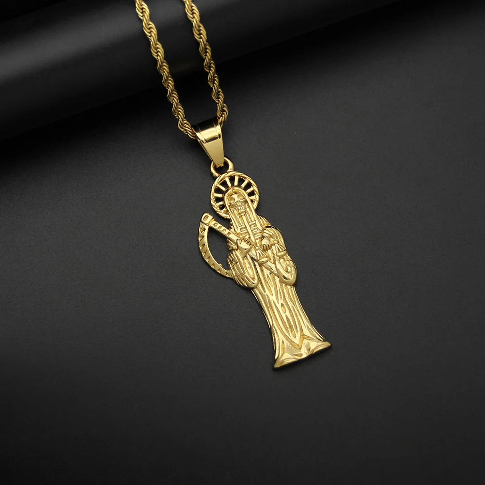 New Fashion Creative Scythe Death Skull Pendant Charming Men's Necklace Hip Hop Punk Accessories Party Gift Jewelry