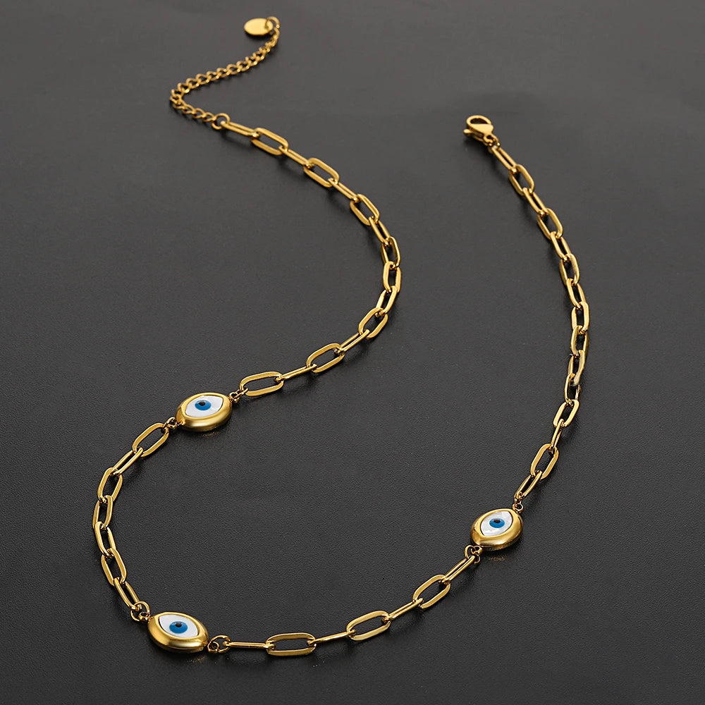 Greatera Three Devil's Eyes Bracelet For Women Men Simple Gold Color Plating Geometry Creative Stainless Steel Charm