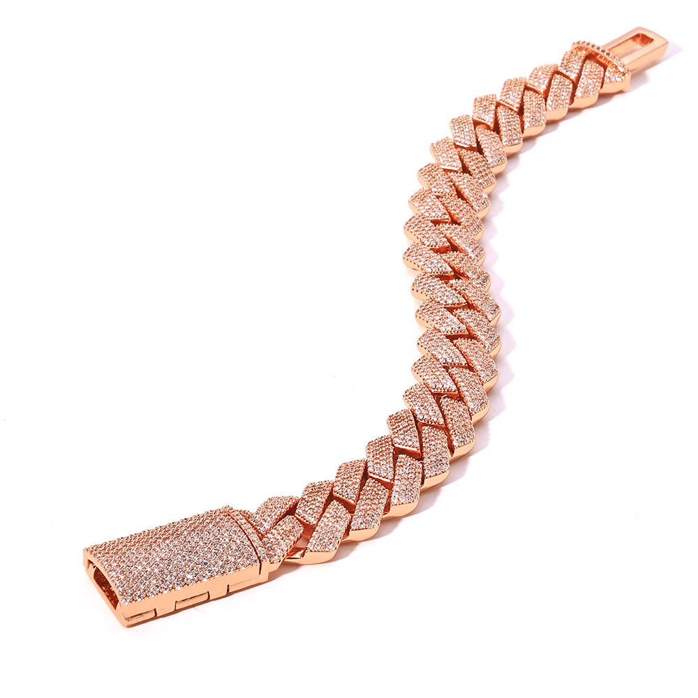 Wholesale Full Diamond Cuban Necklace Hip Hop Jewelry Cube Zirconia Sparkling Diamond 15mm Brass Plated Rose Gold Jewelry