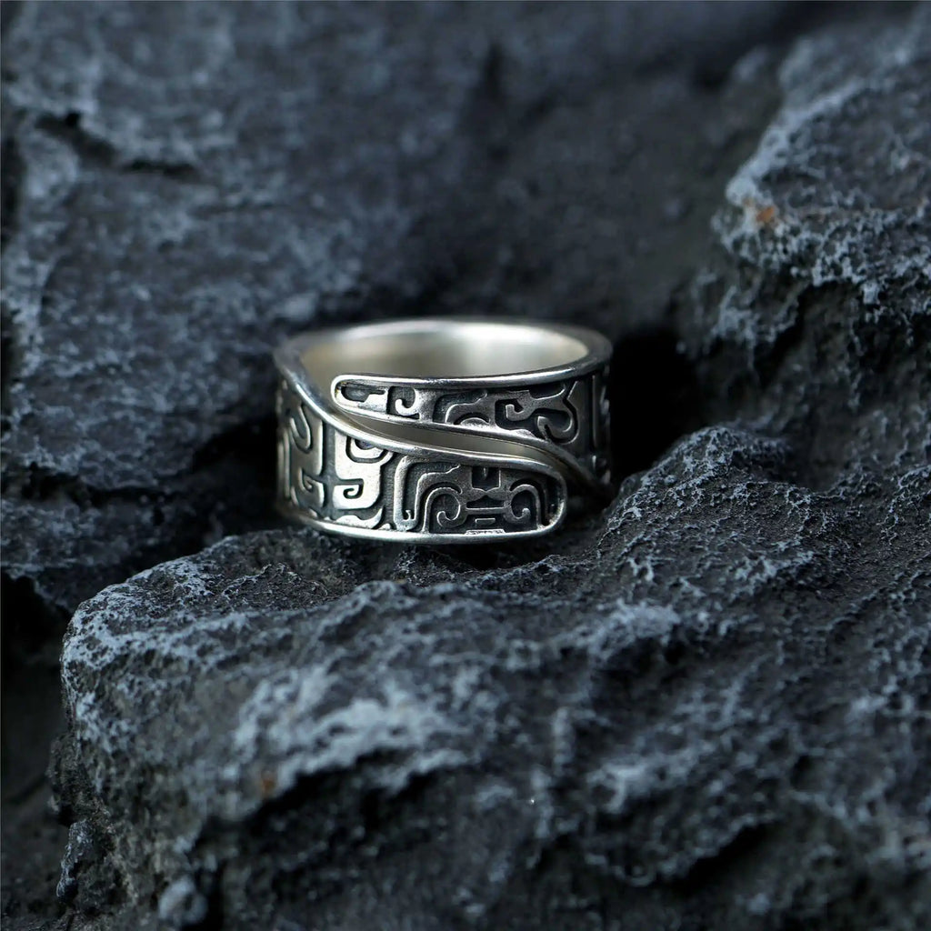 Retro Taotie Chinese Mythology Adjustable Open Ring For Men Punk Gothic Edgy Copper Jewelry Unisex Accessories Gift