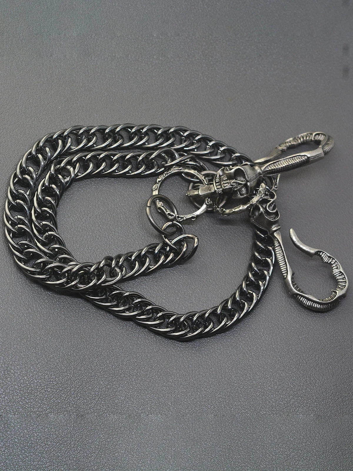 24 Inch Hip Pop Gunmetal Black Wallet Pants Biker Jean 10mm Curl Chain Large Skull Blet U Hook Gift for Friend EDC FOB