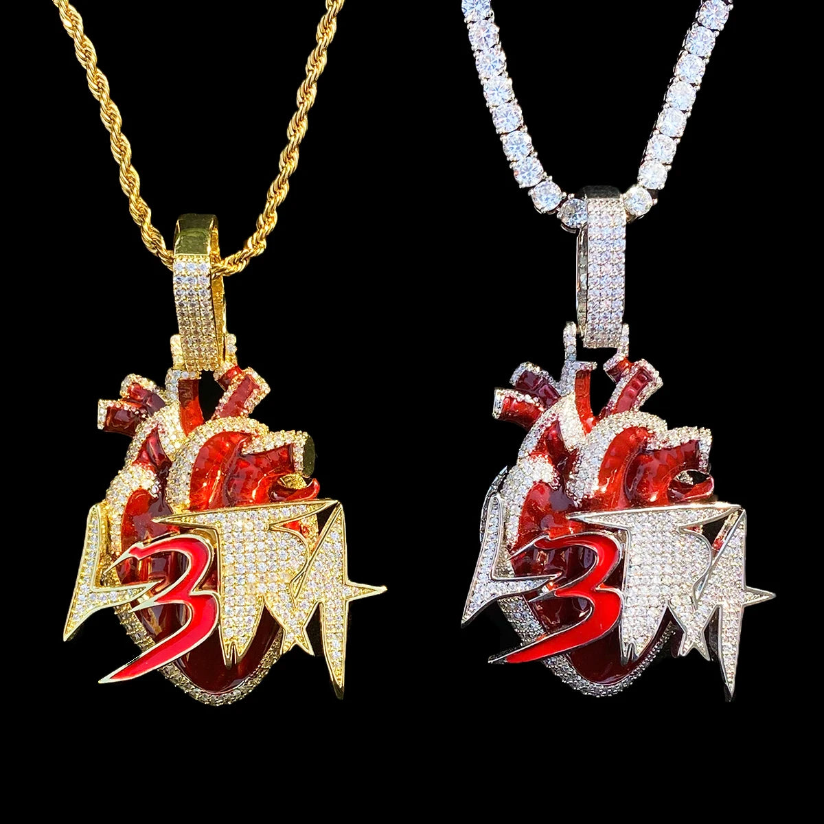 Aokaishen Iced Out Colgante L3tra Grande Oro Blanco Necklace Pendant for Men 5A Cubic Zirconia Gold Plated Hip Hop
