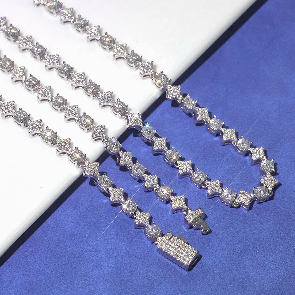 925 Silver VVS Moissanite Star Tennis Chain