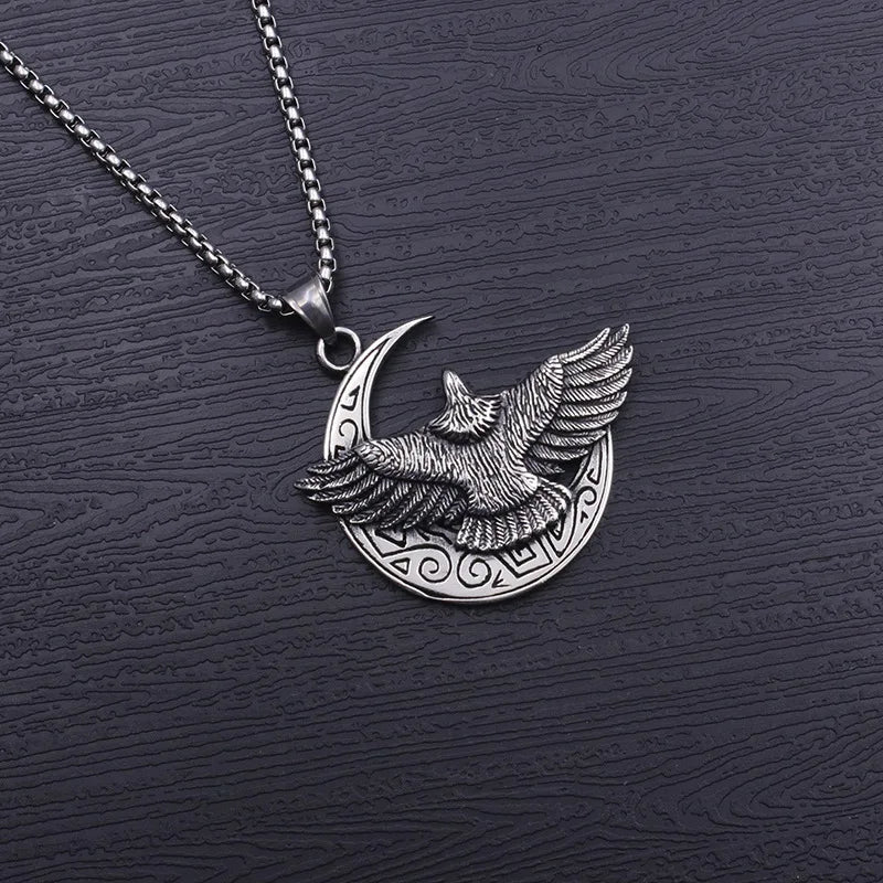 Silver Eagle Pendant Necklace Box Chain Stainless