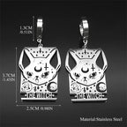 Cat Silver Earrings Gothic Witch Moon Long Hoop