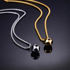 Football Pendant Box Chain Necklace — Stainless Steel