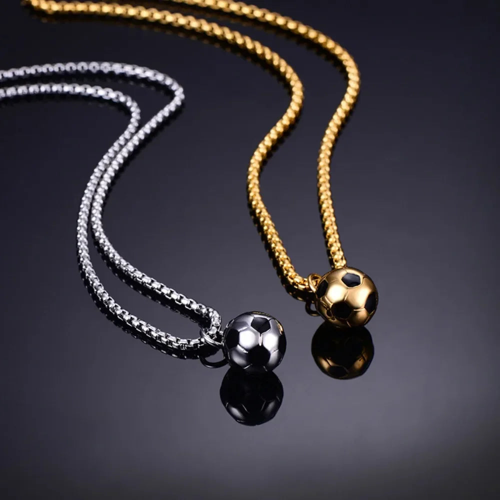 Football Pendant Box Chain Necklace — Stainless Steel