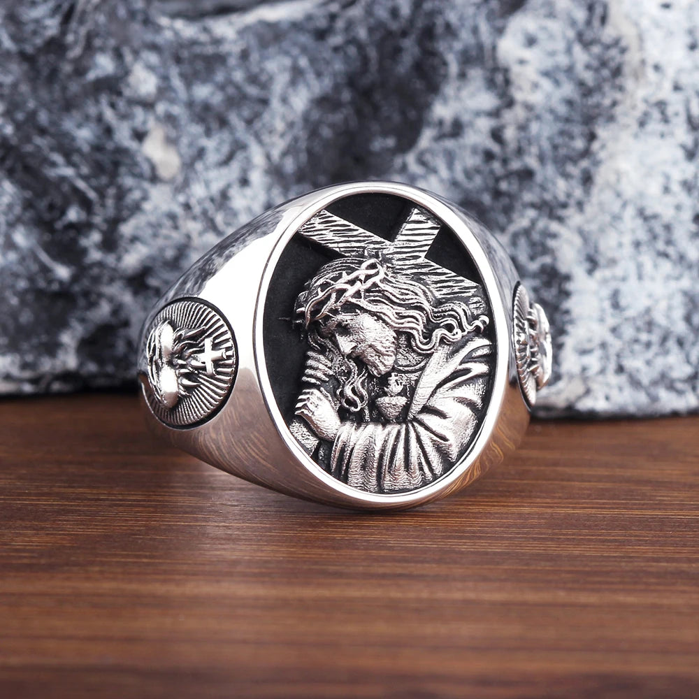 Jesus Cross Heart Ring — 925 Silver