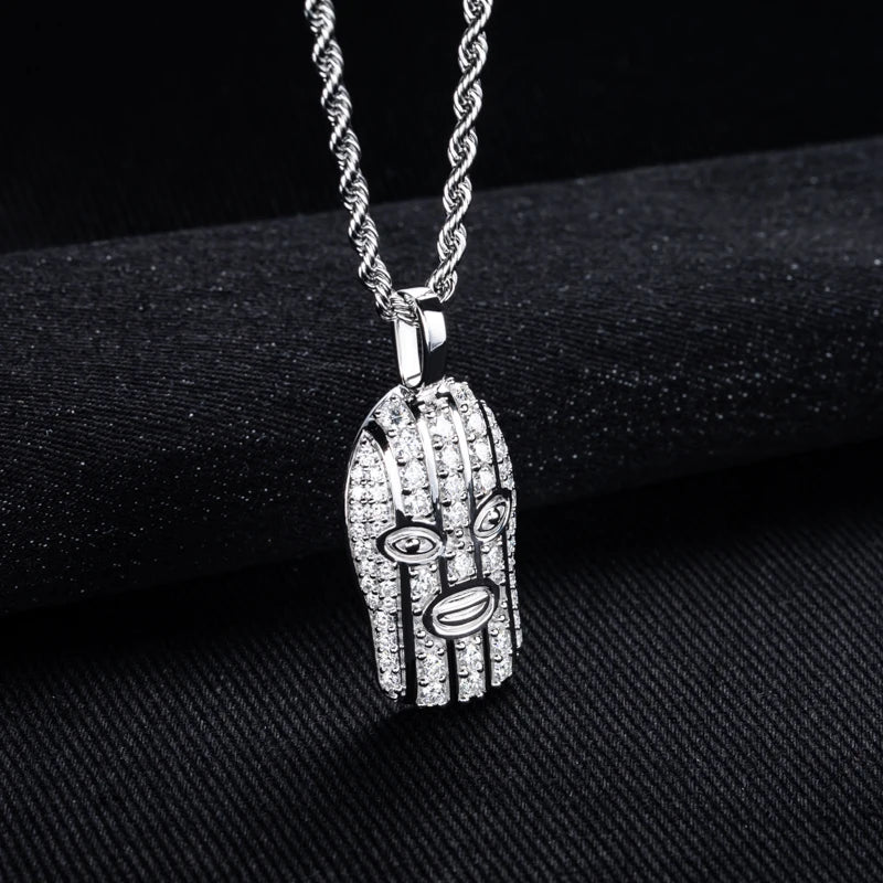 Iced Out Masked Head Pendant — 925 Silver