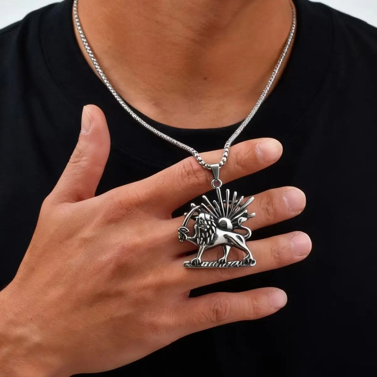 Persian Lion and Sun Pendant — Stainless Steel