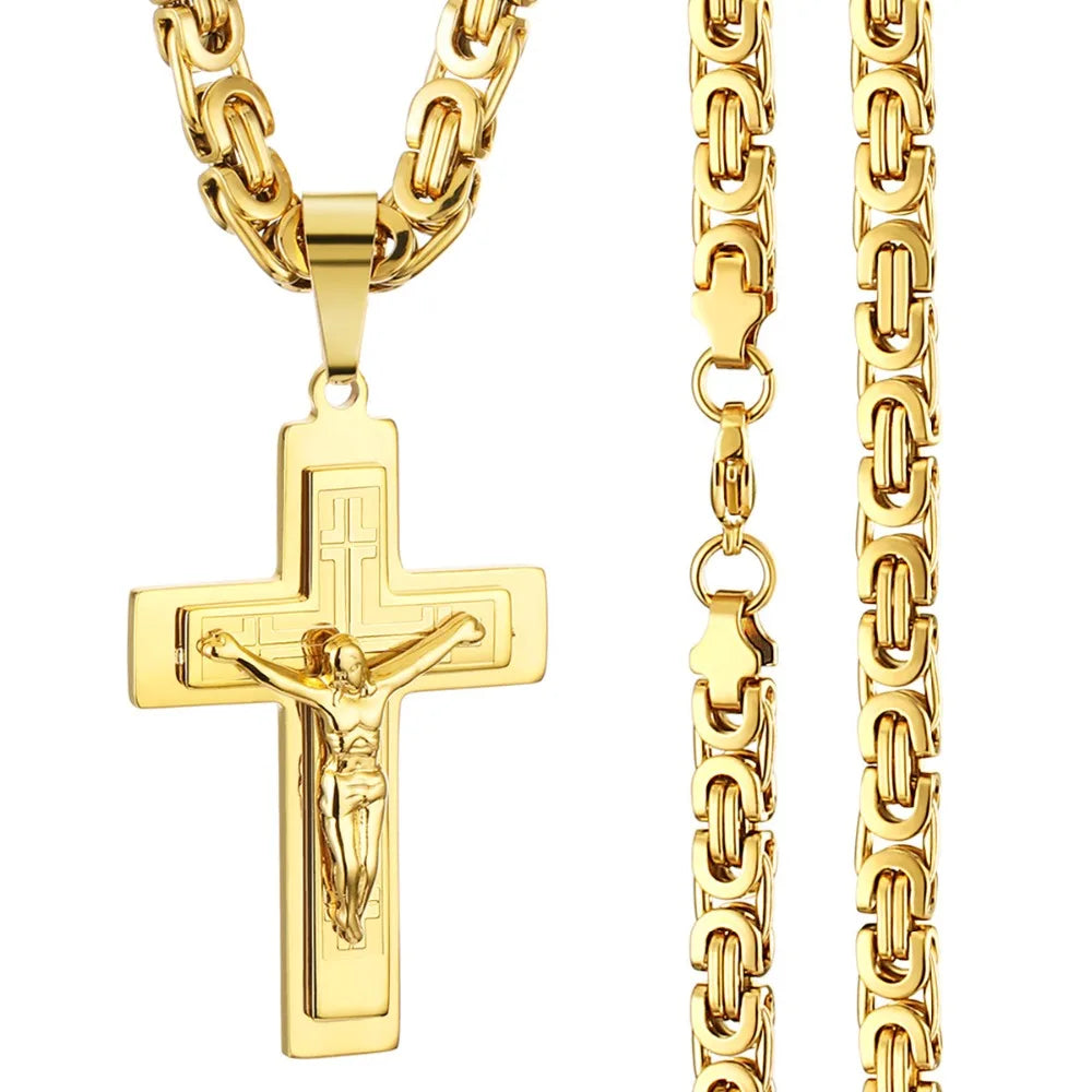 Jesus Crucifix Cross Pendant Necklace — Stainless Steel