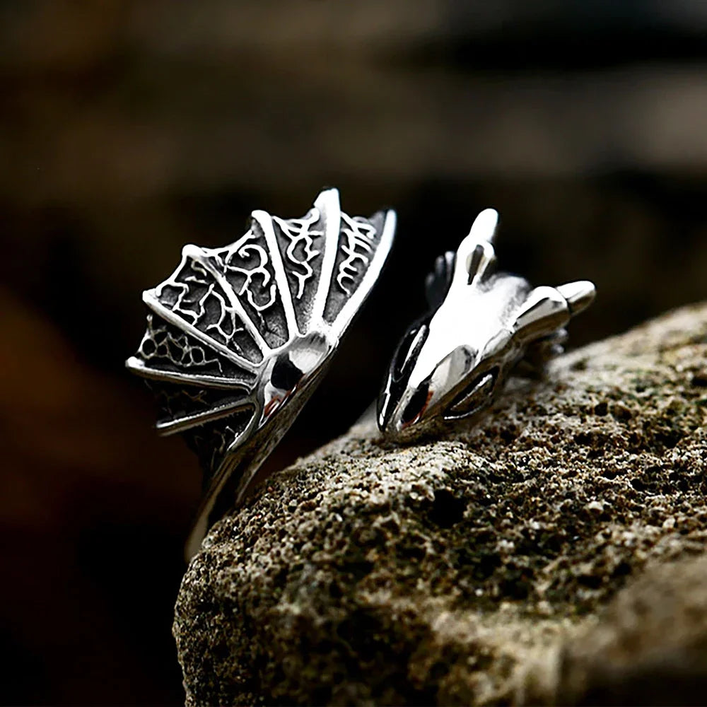 Flying Dragon Open Ring — Stainless Steel