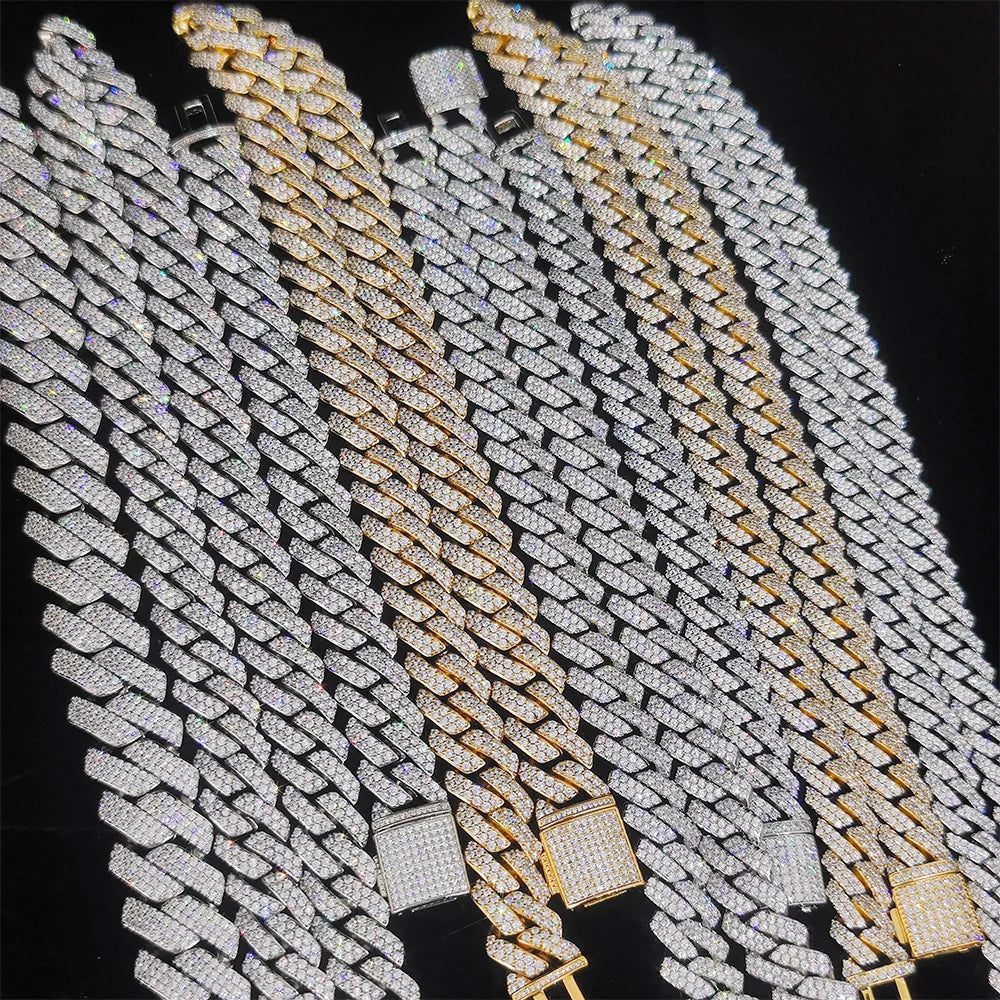 925 Silver Cuban Chain Necklace Iced Out 10-20MM
