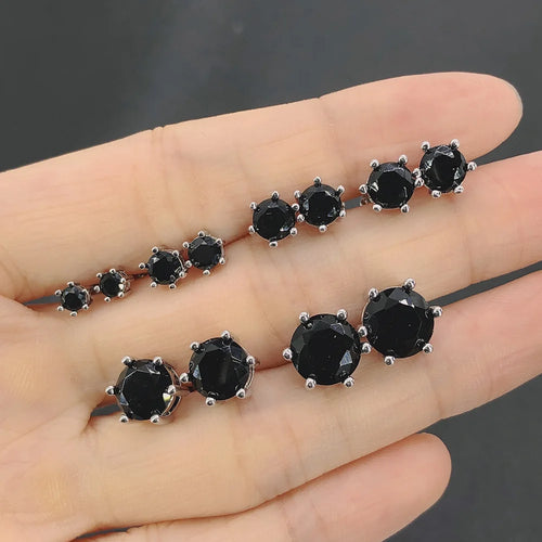 8MM Black Stone CZ Crystal Stud Earrings — Zircon