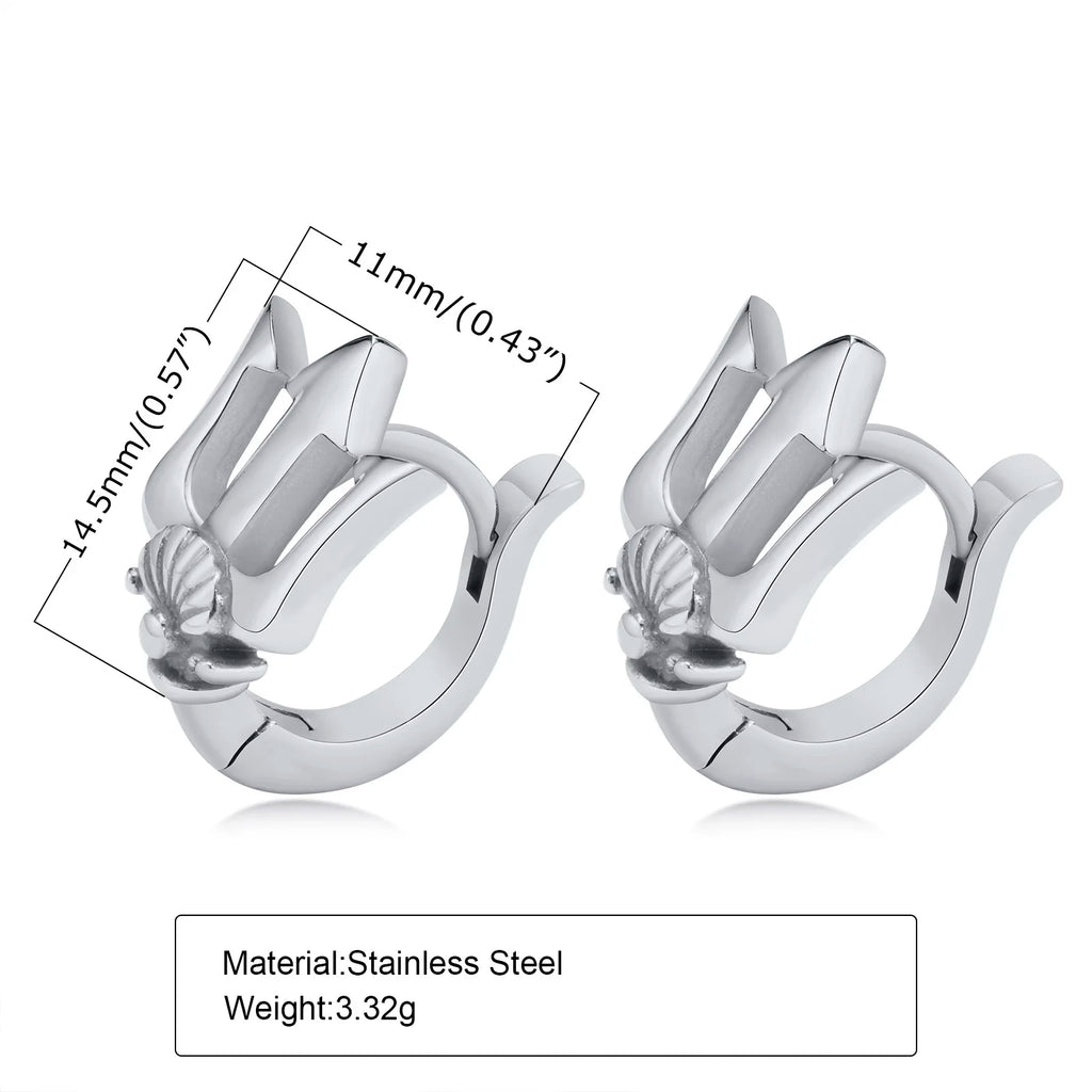 Trident Neptune Hoop Earrings — Stainless Steel